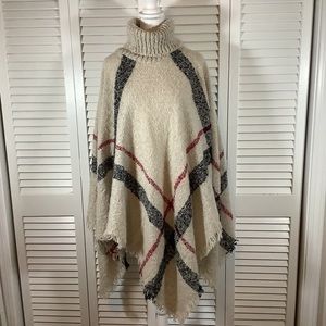 Turtleneck Poncho, camel, black and red